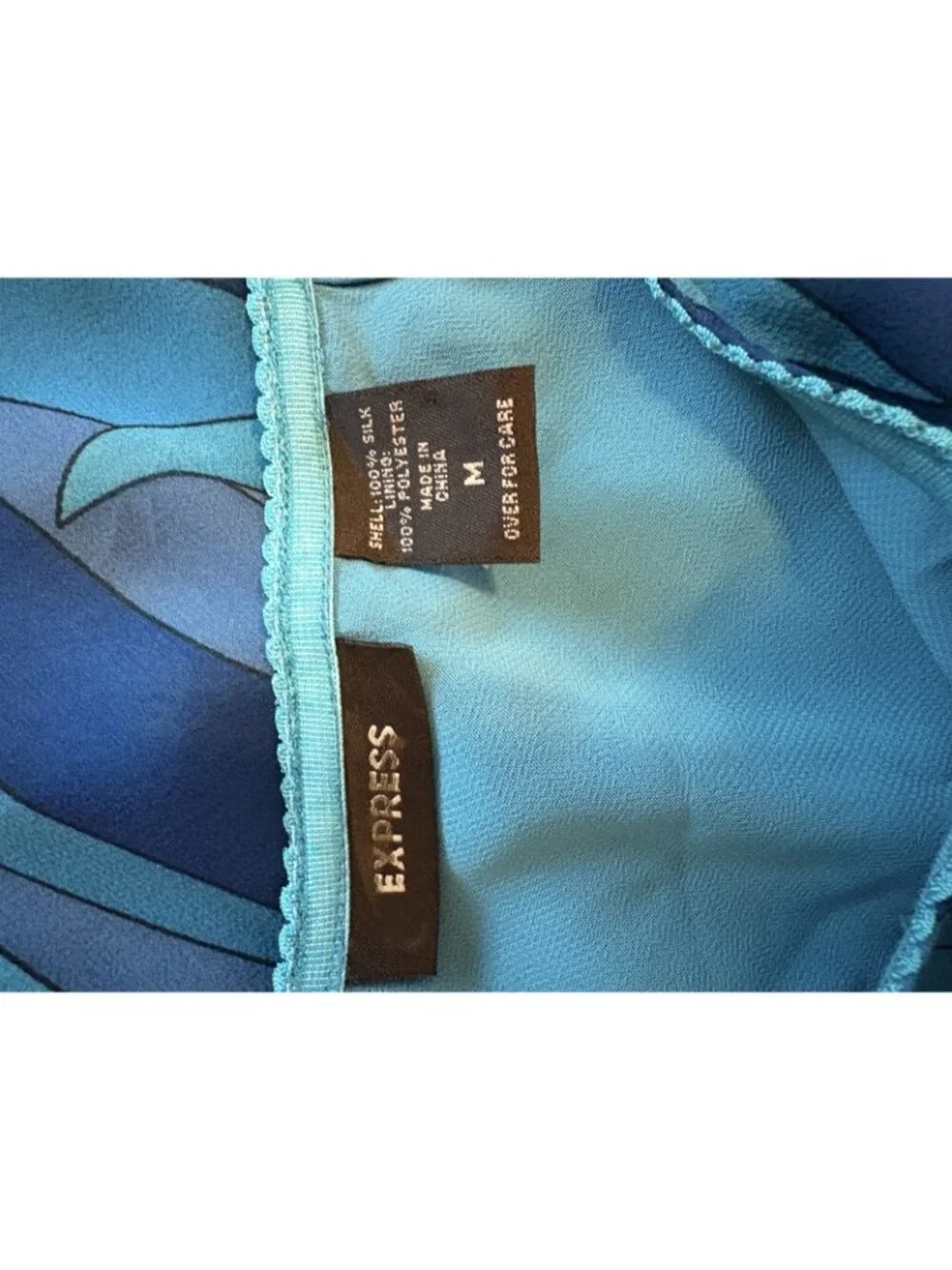Vintage Y2K Express Blue Silk Sheer Overlay Maxi Skirt Abstract Pattern M Retro